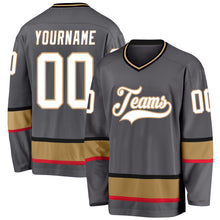 Load image into Gallery viewer, Custom Steel Gray White-Old Gold Hockey Jersey