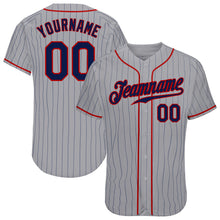 Load image into Gallery viewer, Custom Gray Navy Pinstripe Navy-Red Authentic Baseball Jersey