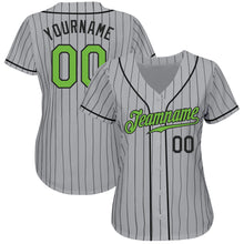 Load image into Gallery viewer, Custom Gray Black Pinstripe Neon Green-Black Authentic Baseball Jersey