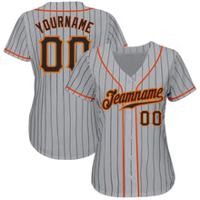 Load image into Gallery viewer, Custom Gray Black Pinstripe Black-Orange Authentic Baseball Jersey