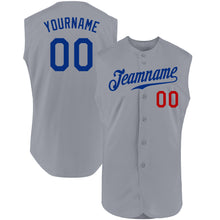 Load image into Gallery viewer, Custom Gray Royal-Red Authentic Sleeveless Baseball Jersey