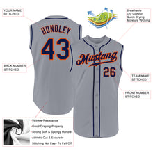 Load image into Gallery viewer, Custom Gray Navy-Orange Authentic Sleeveless Baseball Jersey