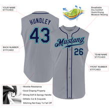 Load image into Gallery viewer, Custom Gray Navy-Teal Authentic Sleeveless Baseball Jersey