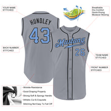 Load image into Gallery viewer, Custom Gray Light Blue-Black Authentic Sleeveless Father's Day Baseball Jersey