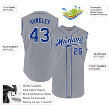Load image into Gallery viewer, Custom Gray Royal-White Authentic Sleeveless Baseball Jersey