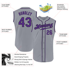 Load image into Gallery viewer, Custom Gray Purple-Black Authentic Sleeveless Baseball Jersey