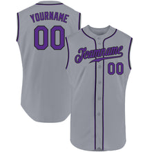 Load image into Gallery viewer, Custom Gray Purple-Black Authentic Sleeveless Baseball Jersey