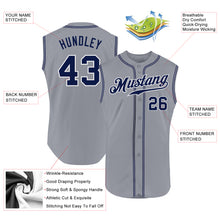 Load image into Gallery viewer, Custom Gray Navy-White Authentic Sleeveless Baseball Jersey