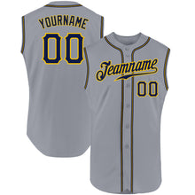 Load image into Gallery viewer, Custom Gray Navy-Gold Authentic Sleeveless Baseball Jersey