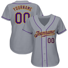 Load image into Gallery viewer, Custom Gray Purple-Gold Authentic Baseball Jersey