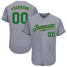 Load image into Gallery viewer, Custom Gray Kelly Green-Old Gold Authentic Baseball Jersey