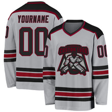 Load image into Gallery viewer, Custom Gray Black-Maroon Hockey Jersey