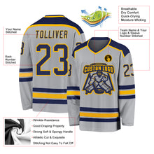 Load image into Gallery viewer, Custom Gray Navy-Gold Hockey Jersey