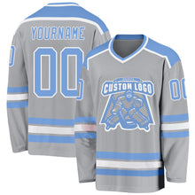 Load image into Gallery viewer, Custom Gray Light Blue-White Hockey Jersey