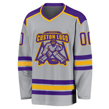 Load image into Gallery viewer, Custom Gray Purple-Gold Hockey Jersey
