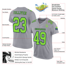 Load image into Gallery viewer, Custom Gray Neon Green-Navy Mesh Authentic Football Jersey