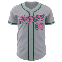 Load image into Gallery viewer, Custom Gray Pink-Kelly Green Authentic Baseball Jersey