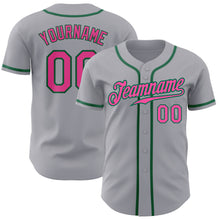 Load image into Gallery viewer, Custom Gray Pink-Kelly Green Authentic Baseball Jersey