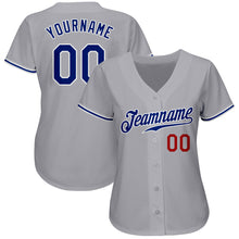 Load image into Gallery viewer, Custom Gray Royal-Red Authentic Baseball Jersey