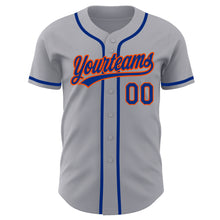 Load image into Gallery viewer, Custom Gray Royal-Orange Authentic Baseball Jersey