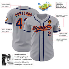 Load image into Gallery viewer, Custom Gray Navy-Orange Authentic Baseball Jersey