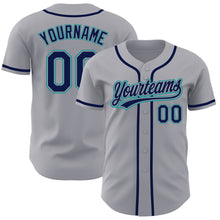 Load image into Gallery viewer, Custom Gray Navy-Teal Authentic Baseball Jersey