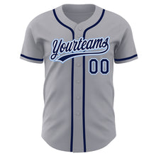 Load image into Gallery viewer, Custom Gray Navy-Light Blue Authentic Baseball Jersey