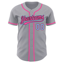 Load image into Gallery viewer, Custom Gray Light Blue Black-Pink Authentic Baseball Jersey