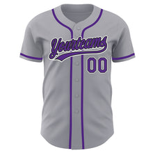 Load image into Gallery viewer, Custom Gray Purple-Black Authentic Baseball Jersey