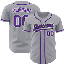 Load image into Gallery viewer, Custom Gray Purple-Black Authentic Baseball Jersey