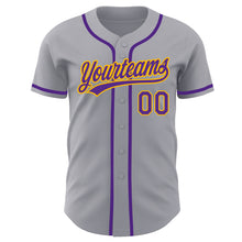 Load image into Gallery viewer, Custom Gray Purple-Gold Authentic Baseball Jersey