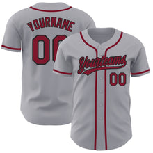 Load image into Gallery viewer, Custom Gray Crimson-Black Authentic Baseball Jersey
