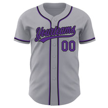 Load image into Gallery viewer, Custom Gray Purple-Black Authentic Baseball Jersey