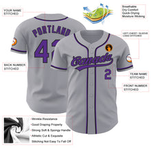 Load image into Gallery viewer, Custom Gray Purple-Black Authentic Baseball Jersey