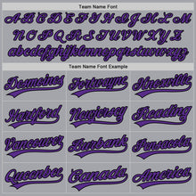 Load image into Gallery viewer, Custom Gray Purple-Black Authentic Baseball Jersey