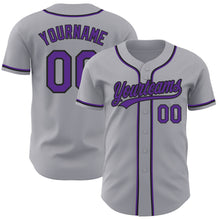 Load image into Gallery viewer, Custom Gray Purple-Black Authentic Baseball Jersey