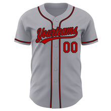 Load image into Gallery viewer, Custom Gray Red-Black Authentic Baseball Jersey