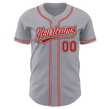 Load image into Gallery viewer, Custom Gray Red-Black Authentic Baseball Jersey