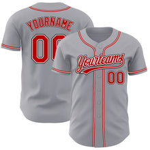 Load image into Gallery viewer, Custom Gray Red-Black Authentic Baseball Jersey