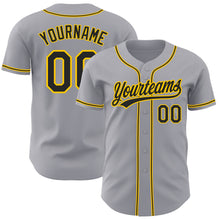 Load image into Gallery viewer, Custom Gray Black-Gold Authentic Baseball Jersey