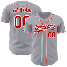 Load image into Gallery viewer, Custom Gray Red-White Authentic Baseball Jersey