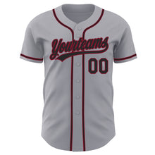 Load image into Gallery viewer, Custom Gray Black-Crimson Authentic Baseball Jersey