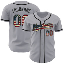 Load image into Gallery viewer, Custom Gray Vintage USA Flag-Black Authentic Baseball Jersey