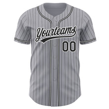 Load image into Gallery viewer, Custom Gray Black Pinstripe Black-White Authentic Baseball Jersey