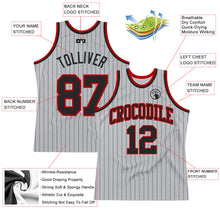 Load image into Gallery viewer, Custom Gray Black Pinstripe Black-Red Authentic Basketball Jersey
