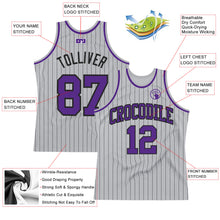Load image into Gallery viewer, Custom Gray Black Pinstripe Purple Authentic Basketball Jersey