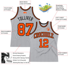 Load image into Gallery viewer, Custom Gray Black Pinstripe Orange Authentic Basketball Jersey