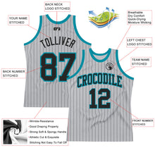 Load image into Gallery viewer, Custom Gray Black Pinstripe Black-Teal Authentic Basketball Jersey