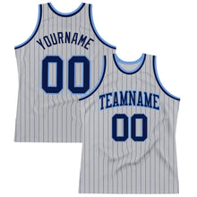 Load image into Gallery viewer, Custom Gray Navy Pinstripe Navy-Light Blue Authentic Basketball Jersey