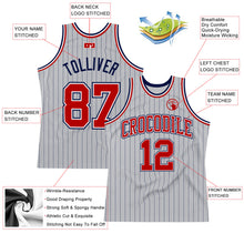 Load image into Gallery viewer, Custom Gray Navy Pinstripe Red-White Authentic Basketball Jersey